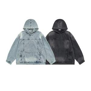 OEM Custom 100% Sweat à capuche en jean noir délavé de haute qualité pour hommes 100% coton typiquement 300 à 420 g/m² - Product Image 3