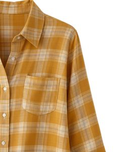 Camisa Oversize a Cuadros para Mujer, Amarillo Mostaza, Manga Larga, Casual, de Franela, Tipo Túnica, Suave, Otoño Invierno, Venta al por Mayor - Product Image 6