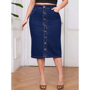 Jupe en jean taille haute grande taille, boutonnée, imprimé vintage, avec franges, style Y2K, décontractée, sexy, coupe crayon, hiver automne - Product Image 4