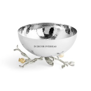 Most Fancy Unique Designer High Standard Quality Metal Made <b>Silver</b> Shiny Mirror Polished <b>Bowl</b> With Flowers & Leaves Designer - Product Image 2