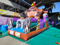 Parcours d'obstacles gonflable à thème gorille de dessin animé, château sauteur à thème animaux sauvages, toboggan sec combiné, jouets personnalisés