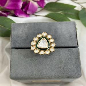Attrayant de qualité supérieure finition or Moissanite Polki Kundan anneau réglable pour la fonction Collection de vêtements de mariage pour les femmes - Product Image 1