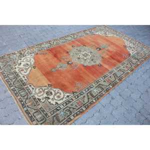 Grand tapis vintage 4,9x9,2 pieds, tapis en laine orange et bleu style sud-ouest - Product Image 3