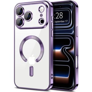 Funda Transparente Cromada para iPhone 17 Pro 2025 con Anillo Magnético y Cristal para Cámara, Color Morado - Product Image 1