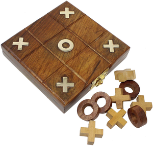 Nouveau design en bois en laiton incrusté Tic Tac Toe jeu de voyage avec boîte pour la famille et les enfants jeu à des coûts raisonnables - Product Image 1