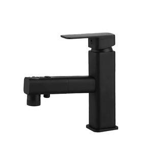 ก๊อกน้ำทองเหลืองสำหรับห้องน้ำอ่างอาบน้ำในห้องน้ำก๊อกน้ำสีดำทรงสี่เหลี่ยมแบบดึงออกได้หรูหรา - Product Image 2