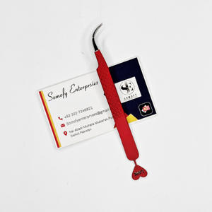 แหนบต่อขนตาสแตนเลสแบบโค้ง J-curved อุปกรณ์ความงามที่ยั่งยืนเคลือบด้วยผงสีแดง - Product Image 4