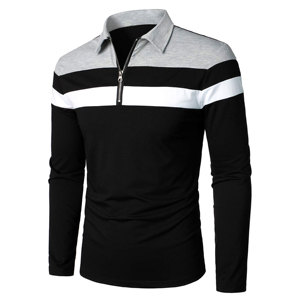 เสื้อโปโลผู้ชายแฟชั่นฤดูร้อนเสื้อโปโลแขนยาวลำลองลายขวางเสื้อโปโลมีซิป - Product Image 2