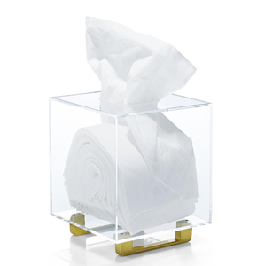 Caja de pañuelos de acrílico y latón transparente real moderna, dispensador de servilletas para oficina en casa y estante de exhibición de soporte de pañuelos - Product Image 2