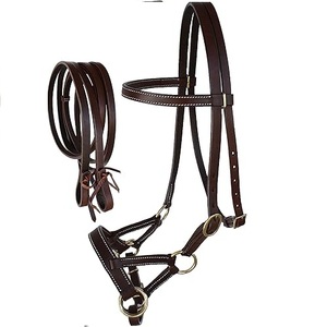 Bridon sans mors en cuir pour cheval, style western, avec rênes - Product Image 1