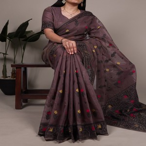 Sari de Algodón y Poliéster para Mujer VASTRA COTTAGE con Trabajo de Tejido con Hilo y Blusa de Algodón y Poliéster Sin Coser, Elegante - Product Image 4