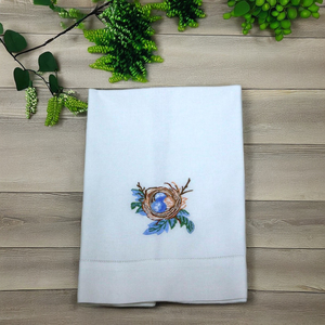 High Quality White Cotton Hand <b>Towel</b> Hemstitch Tea Napkin with Embroidered Bird Nest <b>Guest</b> <b>Towel</b> for Home Sports Weddings - Product Image 2