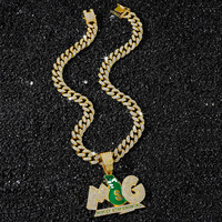 Pendentif Monnaie pour Homme avec Chaîne Cubaine Scintillante, Bijoux Lettres en Émail Vert en Gros pour Détaillants de Mode en Ligne