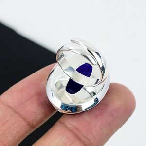 Bague en saphir bleu, en argent sterling 925, faite à la main, toutes tailles disponibles, bague en pierre ovale pour femmes, cadeaux de Noël - Product Image 3