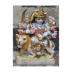 Handmade 12-Inch Goddess Durga <b>Statue</b> Multicolour Marble Eight Hands Sitting <b>Lion</b> Handi Craft Gifted Package Stone Crafts - Product Image 1