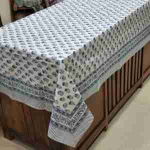 Sanvi K Handicrafts Blue Carnation Real Hand Block Impreso 100% Cotton Table Linen Table Cover - Product Image 5