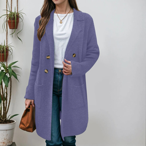 Abrigos de Invierno para Mujer, Abrigo Largo de Lana Gruesa, Estilo Gabardina, Doble Botonadura, Solapa, Frente Abierto, Chaqueta de Lana Elegante - Product Image 2