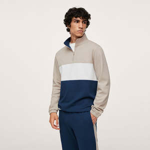 Sudadera de hombre con cremallera de un cuarto y bloques de color, 100% algodón, premium, casual, con logo personalizado, esencial, al por mayor, estilo urbano. - Product Image 1