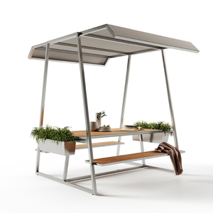 Quiosco exterior configurable con bancos y mesa Made in Italy Diseño Materiales resistentes con toldo de diseño japonés - Product Image 5