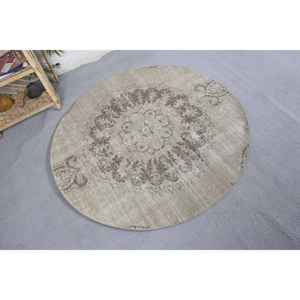 พรมตุรกีโบราณสีเบจสีน้ำตาล4.2 x 4.2ft คลาสสิกขนกระต่ายปลอมงานเย็บปะทำจากยางพรมข้างเตียงทรงสี่เหลี่ยมผืนผ้าโถงทางเดินใหม่ - Product Image 2