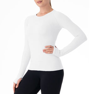 Haut de yoga à coupe décontractée, à séchage rapide, respirant, haut de fitness à manches longues avec trou pour le pouce, haut de sport actif, haut de yoga esthétique - Product Image 1