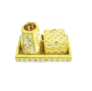 Ensemble de plateaux à bakhoor en incrustation d'os, pièce décorative, conçu pour les pièces élégantes, avec de magnifiques incrustations et des matériaux raffinés - Product Image 2