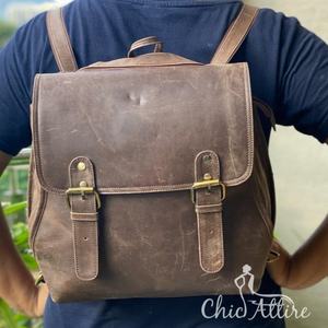 กระเป๋าเป้หนังสีน้ำตาลทำมือกระเป๋านักเรียน - Product Image 1