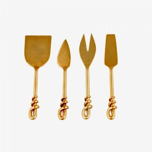 Service à fromage en acier inoxydable avec couteau fourchette outils de cuisson plaqué or avec long manche rectangulaire Fabricant de luxe de l'Inde - Product Image 4