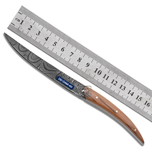Cuchillo de caza personalizable hecho a mano, hoja de acero de Damasco, vaina de cuero en relieve de madera de olivo OEM, logotipo grabado con láser, hoja de acero, OEM, 2017 - Product Image 4