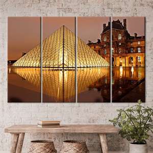 Lienzo impreso con arte de viaje del Museo del Louvre - Arte de pared con iconos emblemáticos de París, 4P: Enmarcado en galería - Product Image 1