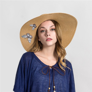 Mùa Hè Phụ Nữ Rộng Phẳng Brim Mềm Tùy Chỉnh Thêu Bướm Ban Nhạc Thoáng Khí Gấp Upf 50 + Mặt Trời Visors Giấy Rơm Mũ Cap - Product Image 2
