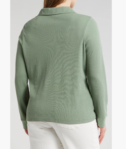 2024 Summer New Pullover Female Clothing Fashion Solid Polo Loose Long Sleeve Cotton <b>Waffle</b>-knit fabric Collared Neck Women Tee - Product Image 6