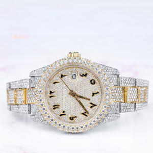 Luxury <b>Quartz</b> Moissanite Stainless Steel <b>Watch</b> 5mm Case Thickness Studded Band for <b>Men</b> - Product Image 1