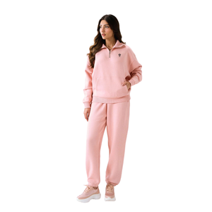 <b>Women</b> Autumn Winter Hoodie Tracksuit Solid Color Long Sleeve <b>Quarter</b> <b>Zip</b> Sweatshirt Jogger Pants Casual Fleece Windproof - Product Image 1