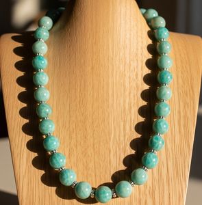 Collar con cuentas de piedra de amazonita 925 de plata de 18 pulgadas para mujer, diseño geométrico anudado a mano, accesorio de moda a la moda, para regalo - Product Image 3