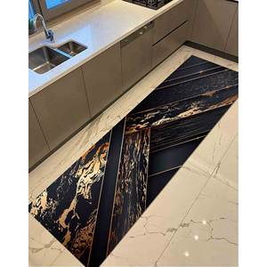 Tapis imprimé noir et or, design abstrait moderne, épais, petit, avec poils doux - Product Image 1