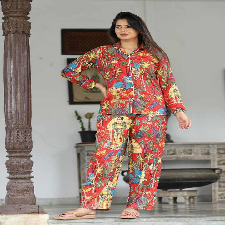 Custom Made Floral 100% Cotton Nightwear Coordinated Set  Printed Pajama Set for Relaxation Comfort Light Pink. Ideal for Resale