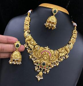 Conjunto de collar combinado chapado en oro con piedras CZ AD de diseño de calidad Premium polaco con pendientes para colección de bodas - Product Image 2