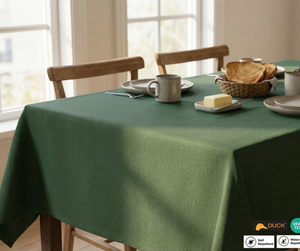 Water Stain Resistant Woven Duck 140x180cm Tablecloth | OEKO-TEX Certified Eco-Friendly Dark Green Canvas Indoor/Outdoor <b>Dining</b> - Product Image 2