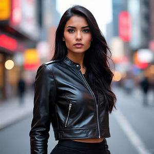 2025 New Plain Crop Style Genuine Leather Bomber <b>Jacket</b> Shearling Collar Women Leather <b>Jacket</b> Good Quality - Product Image 2