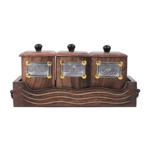 Ensemble de récipient et support en bois pour thé, café et sucre, pot de condiments, récipient à épices pour servir du sucre et du papier - Product Image 1