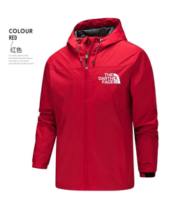 แจ็กเก็ตมีฮู้ดกันน้ำสำหรับผู้ชายแจ็คเก็ตโพลีเอสเตอร์กันฝนธรรมดาสีดำ - Product Image 3