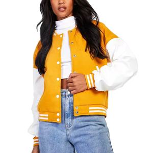 Veste en cuir véritable personnalisée de meilleure qualité en laine à blocs de couleurs pour l'hiver veste de culture universitaire pour femmes - Product Image 1