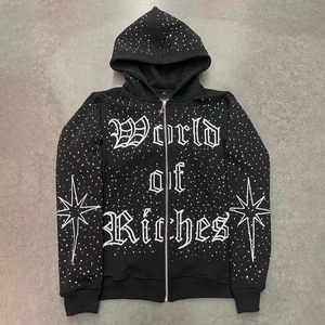 เสื้อฮู้ดผู้ชายแบบสวมใส่สบายสำหรับฤดูหนาว ประดับด้วยคริสตัล ซิปแบบเต็มตัว รับผลิตตามแบบ OEM/ODM ผ้าฝ้าย 100% ยูนิเซ็กซ์ กันยับ ซักแห้งเร็ว ขายส่ง - Product Image 3