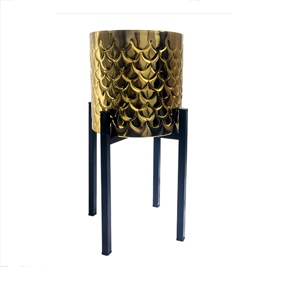 Jardinières décoratives de jardin à fleurs très vendues, de qualité supérieure, en métal, design de fleurs, avec support noir, décoration d'angle - Product Image 1
