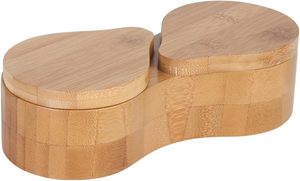 Récipient rond double en bambou, pot de stockage d'épices, boîte en bois pour sel et poivre - Product Image 4