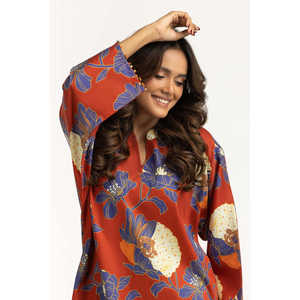 Conjunto Coordinado de Mujer, Estampado, Viscosa Tencel, Ecológico, Cuello en V, Manga Larga, Tela Satén Informal para Primavera/Verano, Modelo IPST-55056 - Product Image 1