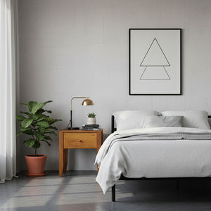 Elegante Mesita de Noche de Madera de Teca con Patas Cónicas |   Con 1 Cajón y Patas Cónicas para una Decoración de Dormitorio Ligera, Aireada y Moderna - Product Image 5