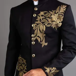 Negro bordado a mano bordado jodhpuri traje Jodhpuri Sherwani hombres boda Jodhpuri chaqueta India traje de diseñador personalizado