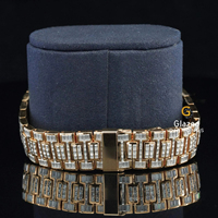 Montre automatique mécanique pour homme avec breloque en diamants de laboratoire taille baguette clarté VVS, boîtier en acier inoxydable, cadran en verre, analogique ETA